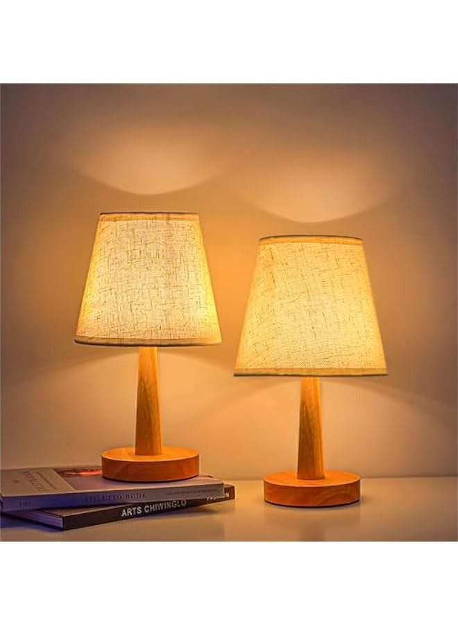 Bedside Table Lamp, USB switch cable LED Bedrooms Lamps, Nightstand Desk Lamp, Minimalist Solid Wood Round Base with Fabric Shade for Living Room, Kids Room, Office - trapezoidal cylindrical