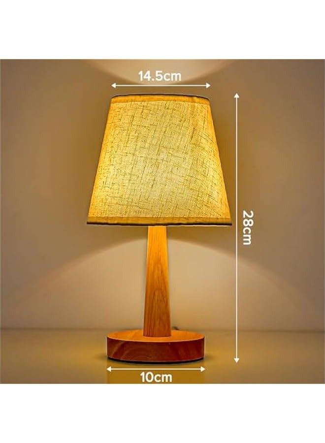 Bedside Table Lamp, USB switch cable LED Bedrooms Lamps, Nightstand Desk Lamp, Minimalist Solid Wood Round Base with Fabric Shade for Living Room, Kids Room, Office - trapezoidal cylindrical