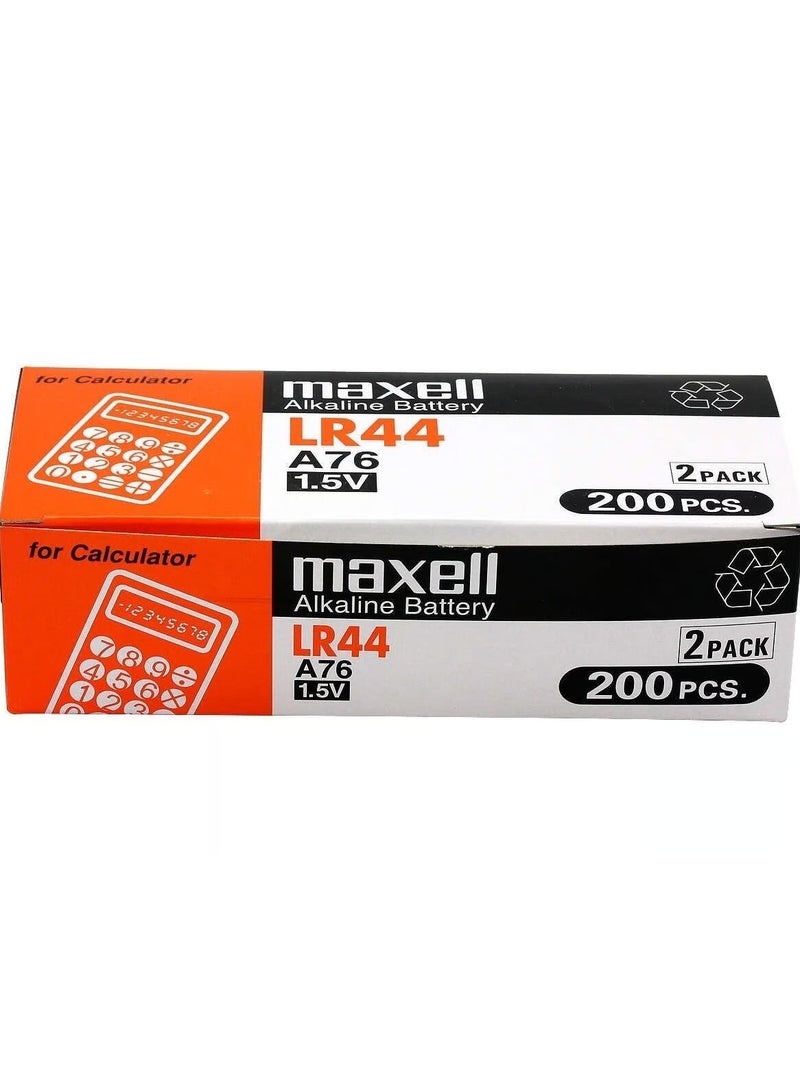 200-Pieces Maxell AG13 LR44 (A76) Alkaline 1.5V Batteries