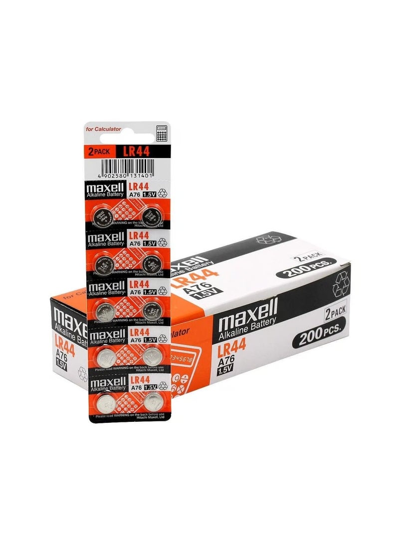 200-Pieces Maxell AG13 LR44 (A76) Alkaline 1.5V Batteries