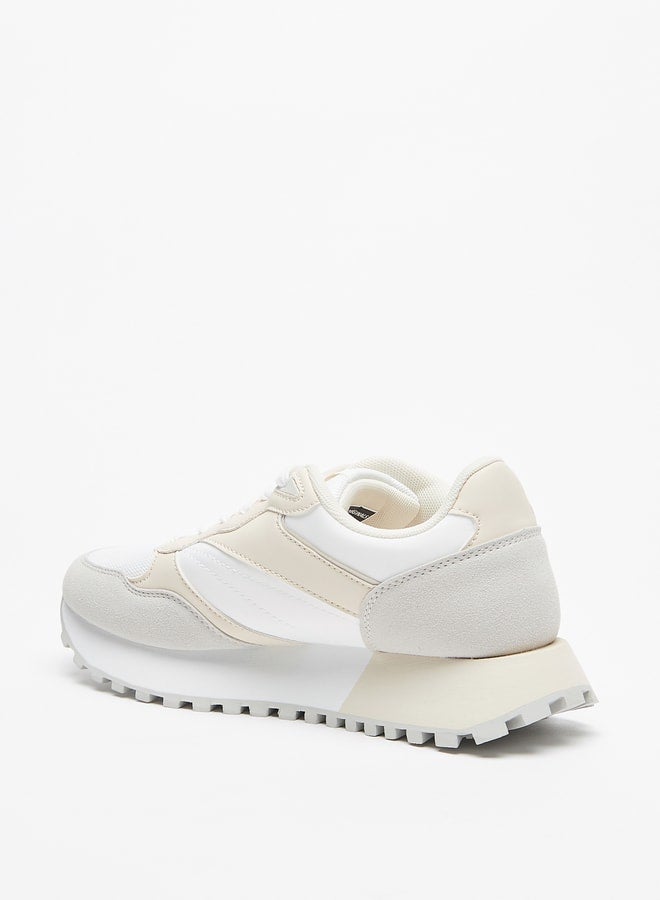 Women's Colourblock Low Ankle Sneakers with Lace-Up Closure