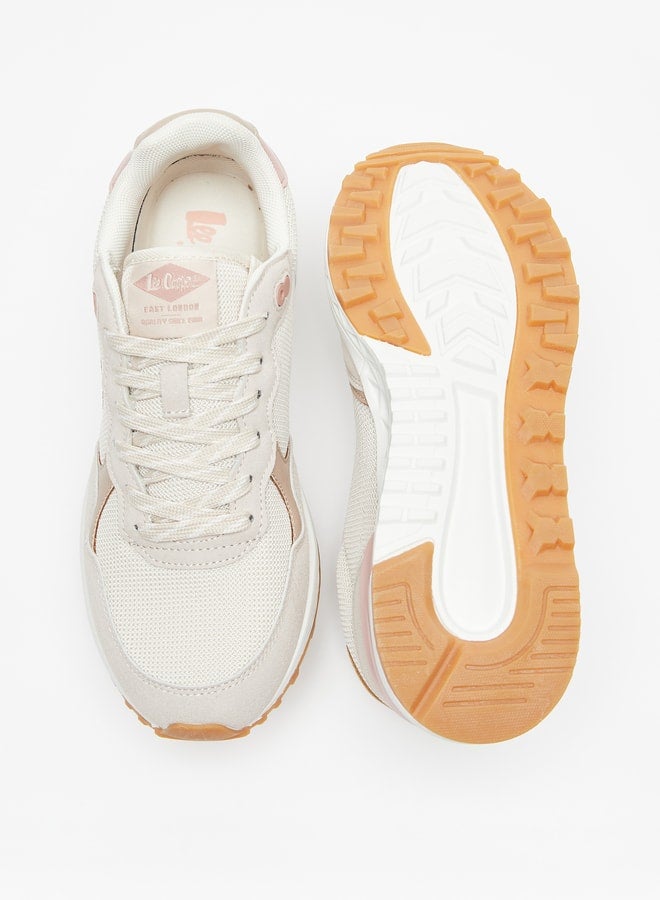 Women's Logo Print Low Ankle Sneakers with Lace-Up Closure
