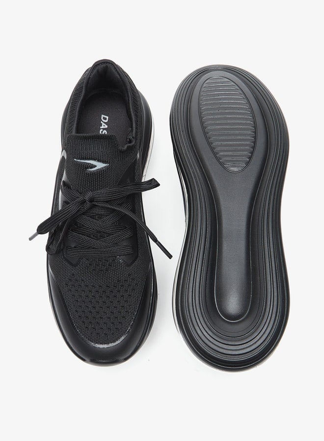 Monotone Walking Shoes with Lace-Up Closure