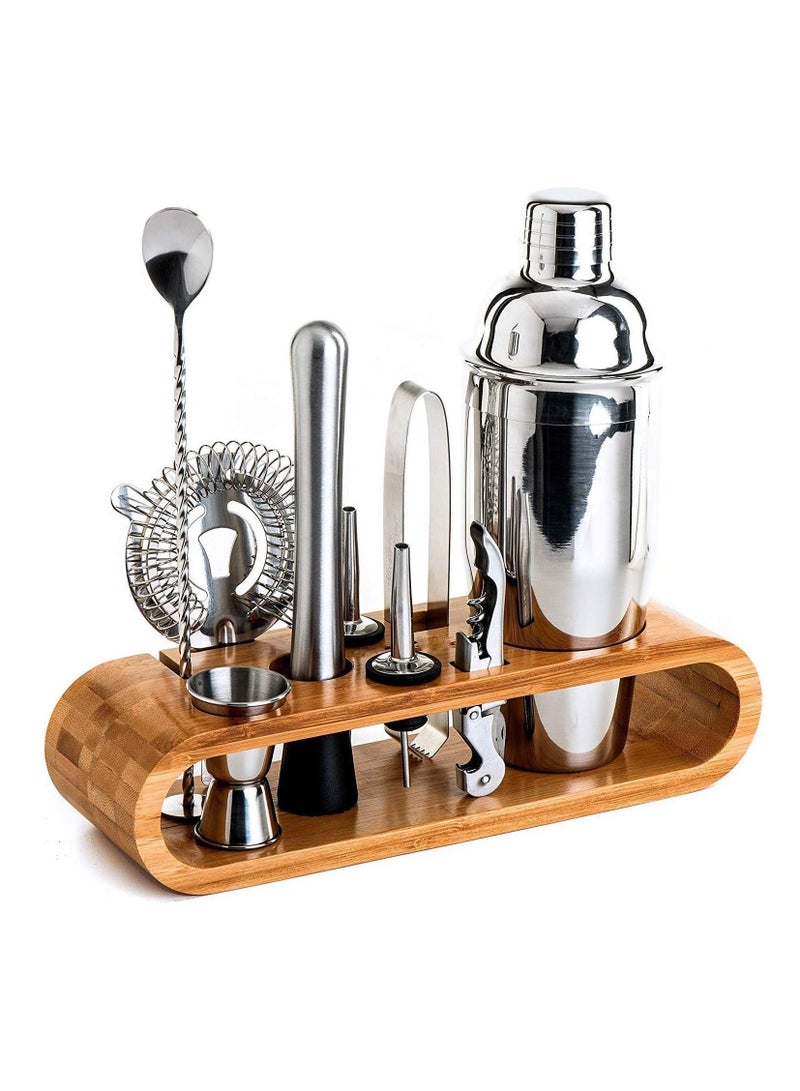 11-Piece Set with Stylish Bamboo Stand for the Modern Bartender