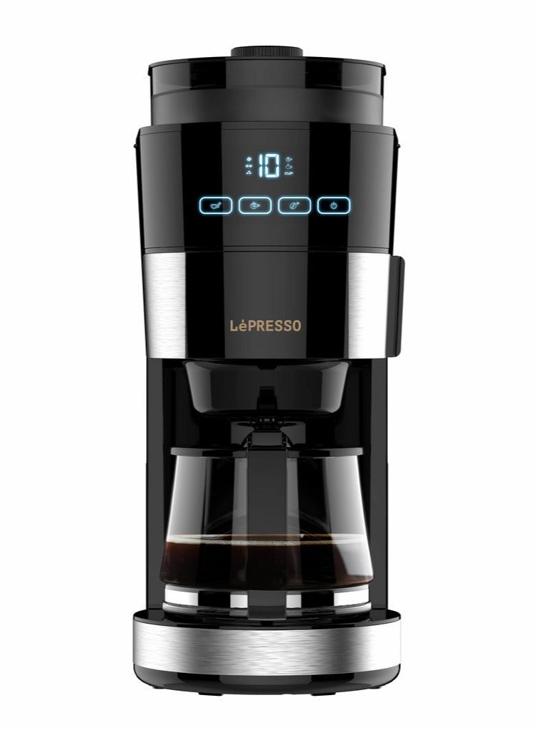 Brewing Coffee Machine with Bean Grinder and Warming Base / 1.2L Water Tank / BS plug / Adjust Intensity / 1000W Power / Removable Filter & Funnel - Black