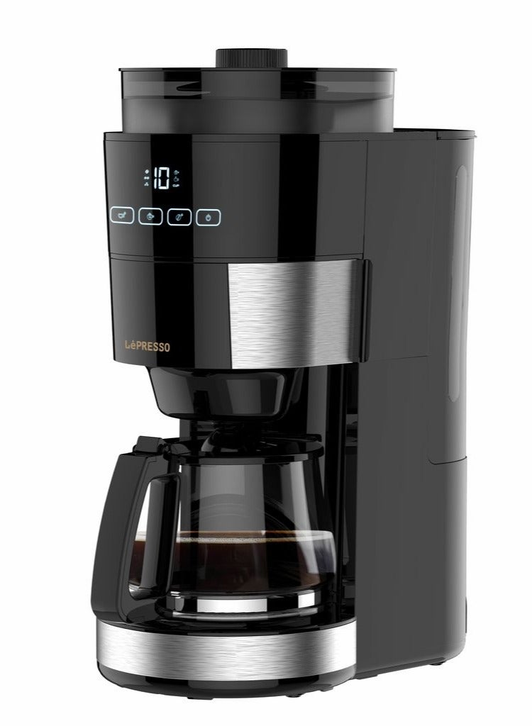 Brewing Coffee Machine with Bean Grinder and Warming Base / 1.2L Water Tank / BS plug / Adjust Intensity / 1000W Power / Removable Filter & Funnel - Black