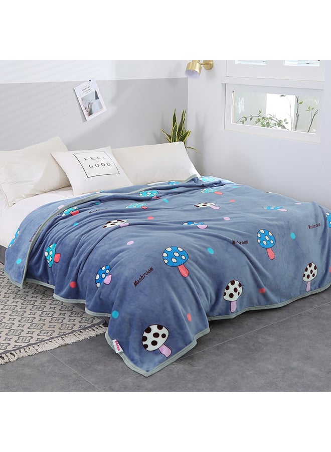 Mushroom Printed Soft Blanket cotton Blue 150x200cm