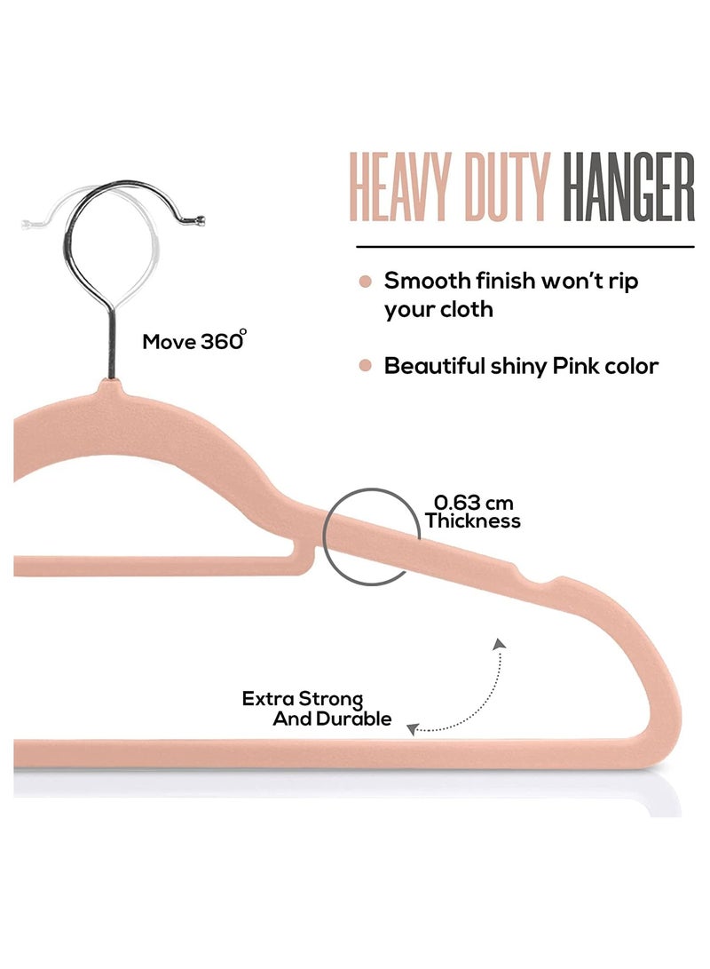 Premium Non Slip Velvet Hangers - Heavy Duty - Coat Suit Hangers (Pink Pack of 50)