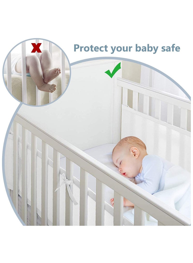 White Baby Crib Bumper Set - Breathable Mesh Bedside Protector, Anti-Collision Cotton Cot Liner, Baby Bed Rail Safety Guard, 2 Pieces - 340x28cm + 160x30cm