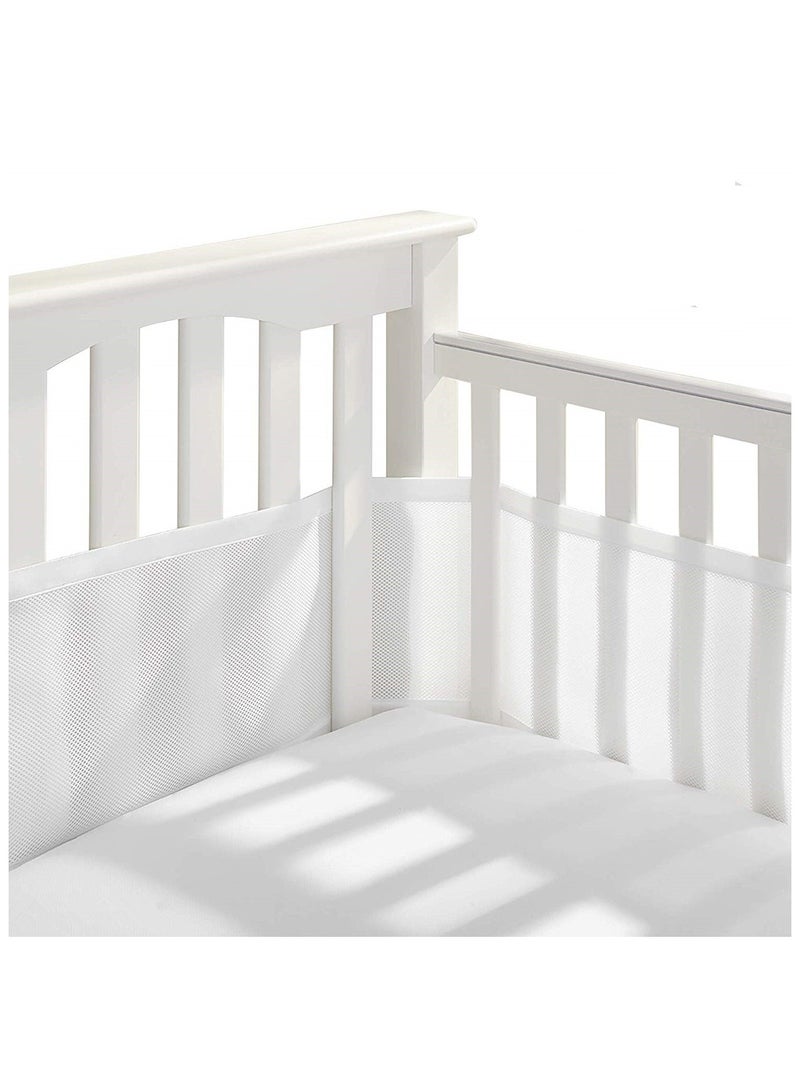 White Baby Crib Bumper Set - Breathable Mesh Bedside Protector, Anti-Collision Cotton Cot Liner, Baby Bed Rail Safety Guard, 2 Pieces - 340x28cm + 160x30cm