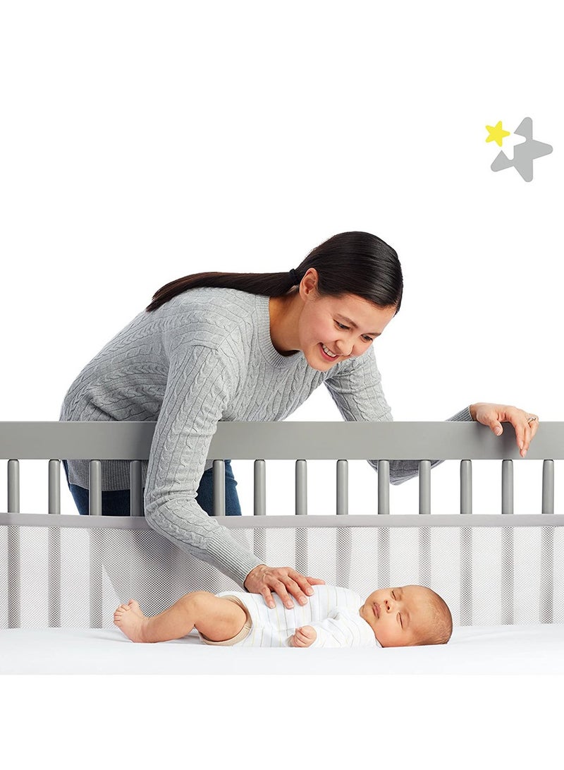 White Baby Crib Bumper Set - Breathable Mesh Bedside Protector, Anti-Collision Cotton Cot Liner, Baby Bed Rail Safety Guard, 2 Pieces - 340x28cm + 160x30cm