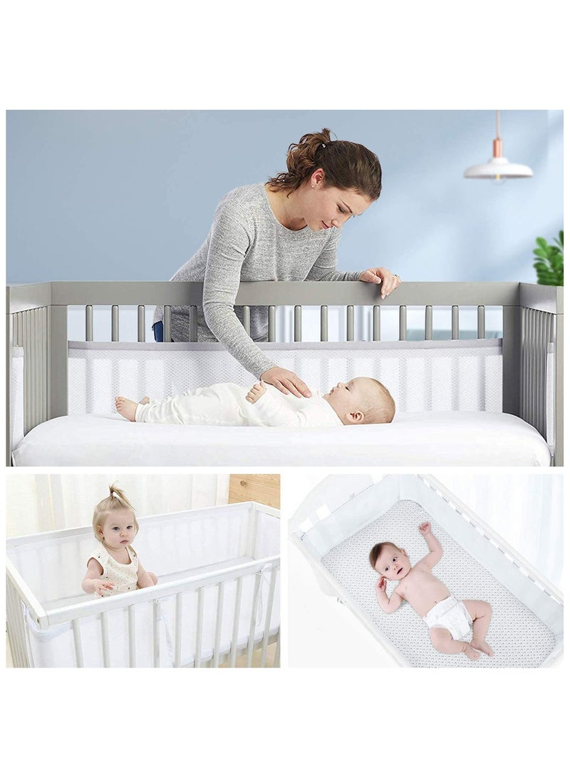 White Baby Crib Bumper Set - Breathable Mesh Bedside Protector, Anti-Collision Cotton Cot Liner, Baby Bed Rail Safety Guard, 2 Pieces - 340x28cm + 160x30cm