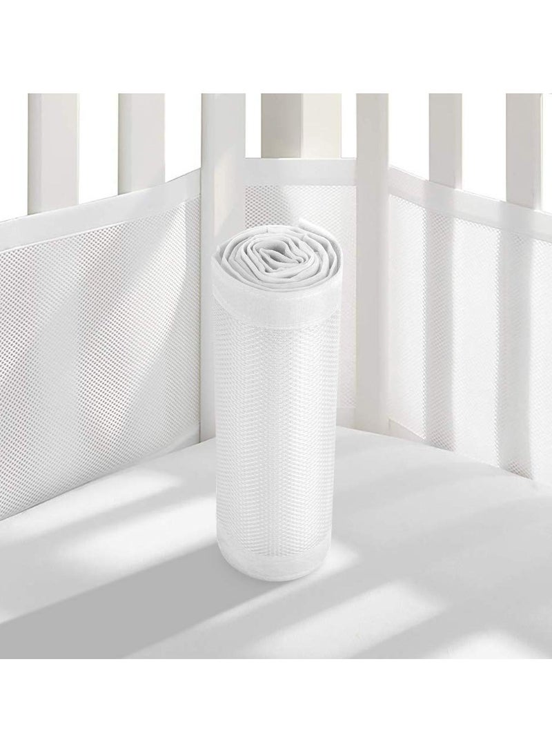 White Baby Crib Bumper Set - Breathable Mesh Bedside Protector, Anti-Collision Cotton Cot Liner, Baby Bed Rail Safety Guard, 2 Pieces - 340x28cm + 160x30cm