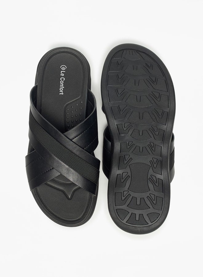 Textured Slip-On Cross Strap Sandals