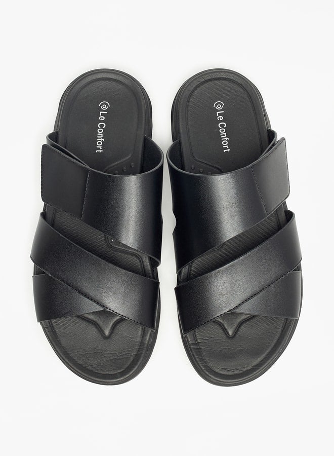 Solid Slip-On Cross Strap Sandals