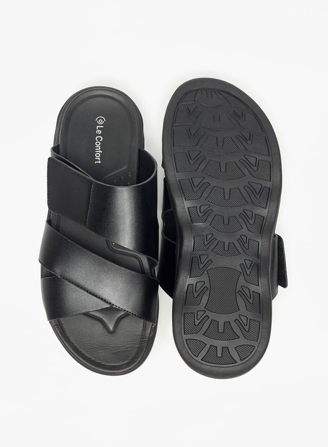Solid Slip-On Cross Strap Sandals