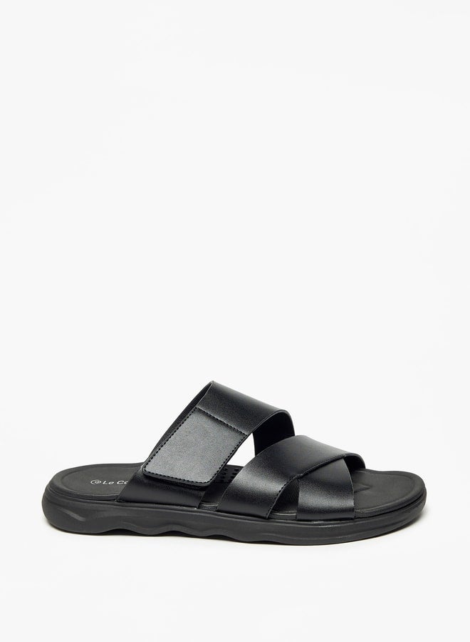 Solid Slip-On Cross Strap Sandals