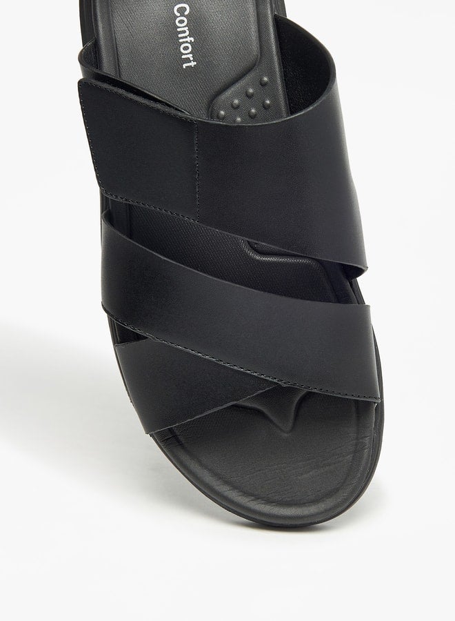 Solid Slip-On Cross Strap Sandals