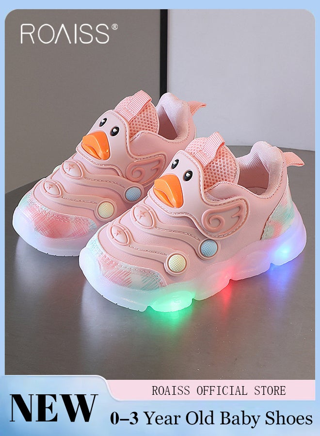 Girls Boys LED Light Up Sneakers Hook Loop Cartoon Shoes Non-Slip Cute Shoes for Toddler/Little Kid/Big Kid Lightweight Girls Slip-On Sneakers Walking Shoes