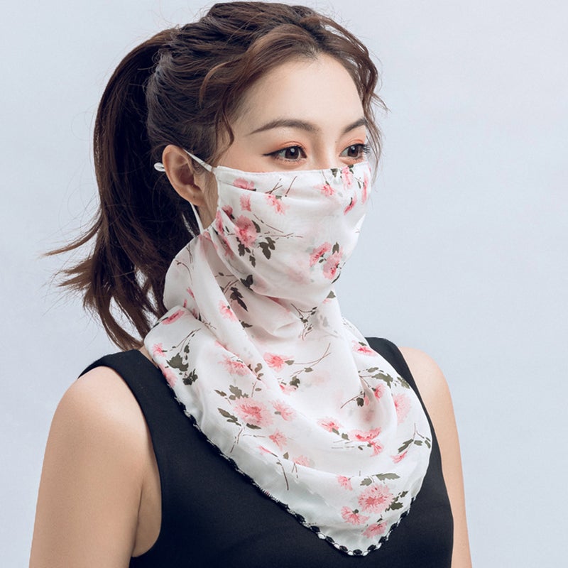 Floral Printed Ear Loop Neck Gaiter White/Pink/Green