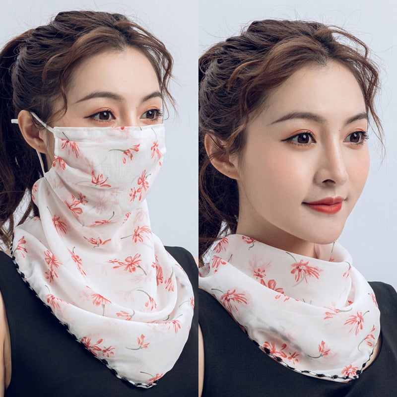 Floral Printed Ear Loop Neck Gaiter White/Pink/Green