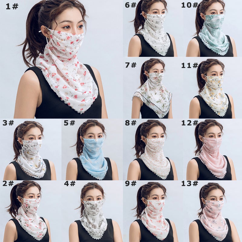 Floral Printed Ear Loop Neck Gaiter White/Pink/Green