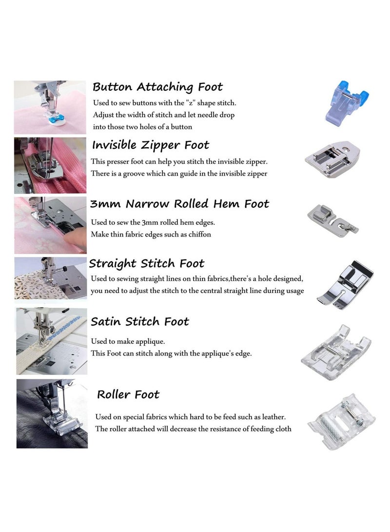 11Pcs Presser Feet Set Snap On Sewing Machine Foot for Brother Singer Janome Babylock Kenmore Low Shank Sewing Machine Use