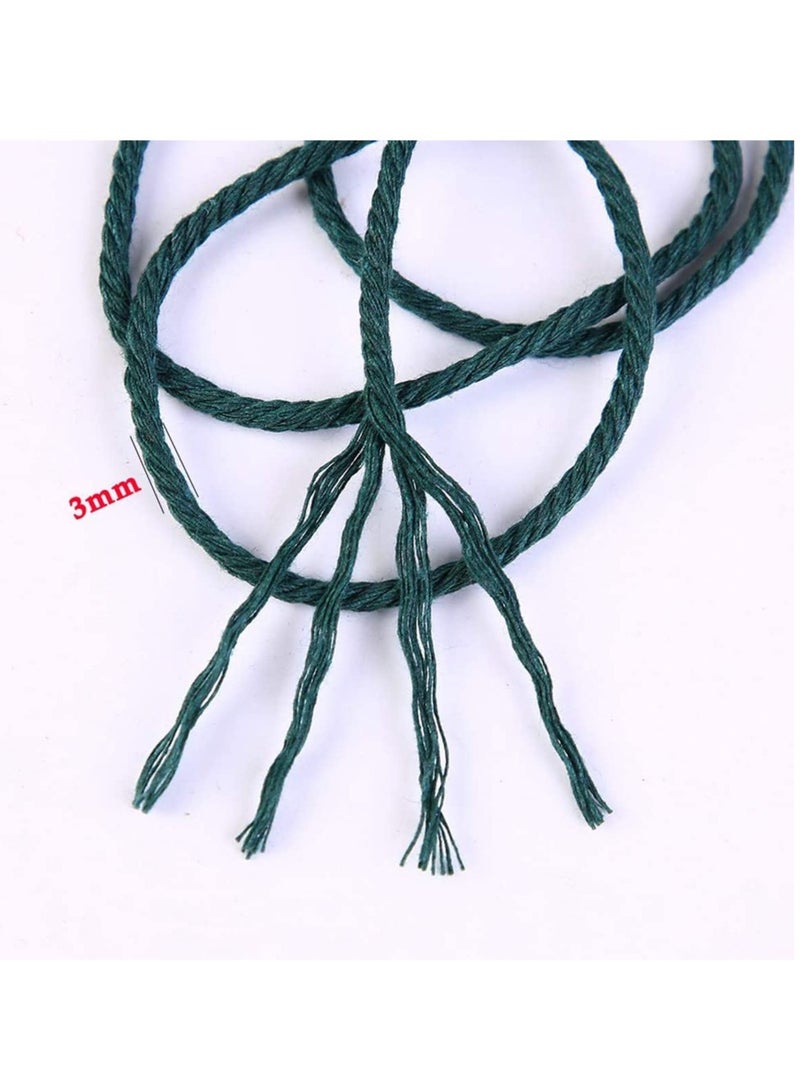 Dark Green Macrame Cord 3mm 109Yards Colored Cotton Rope Craft Cord Colorful Cotton Cord Twine for Wall Hanging Plant Hangers Crafts Knitting Decorative Projects