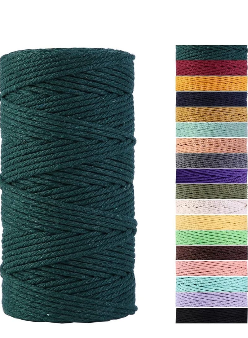 Dark Green Macrame Cord 3mm 109Yards Colored Cotton Rope Craft Cord Colorful Cotton Cord Twine for Wall Hanging Plant Hangers Crafts Knitting Decorative Projects