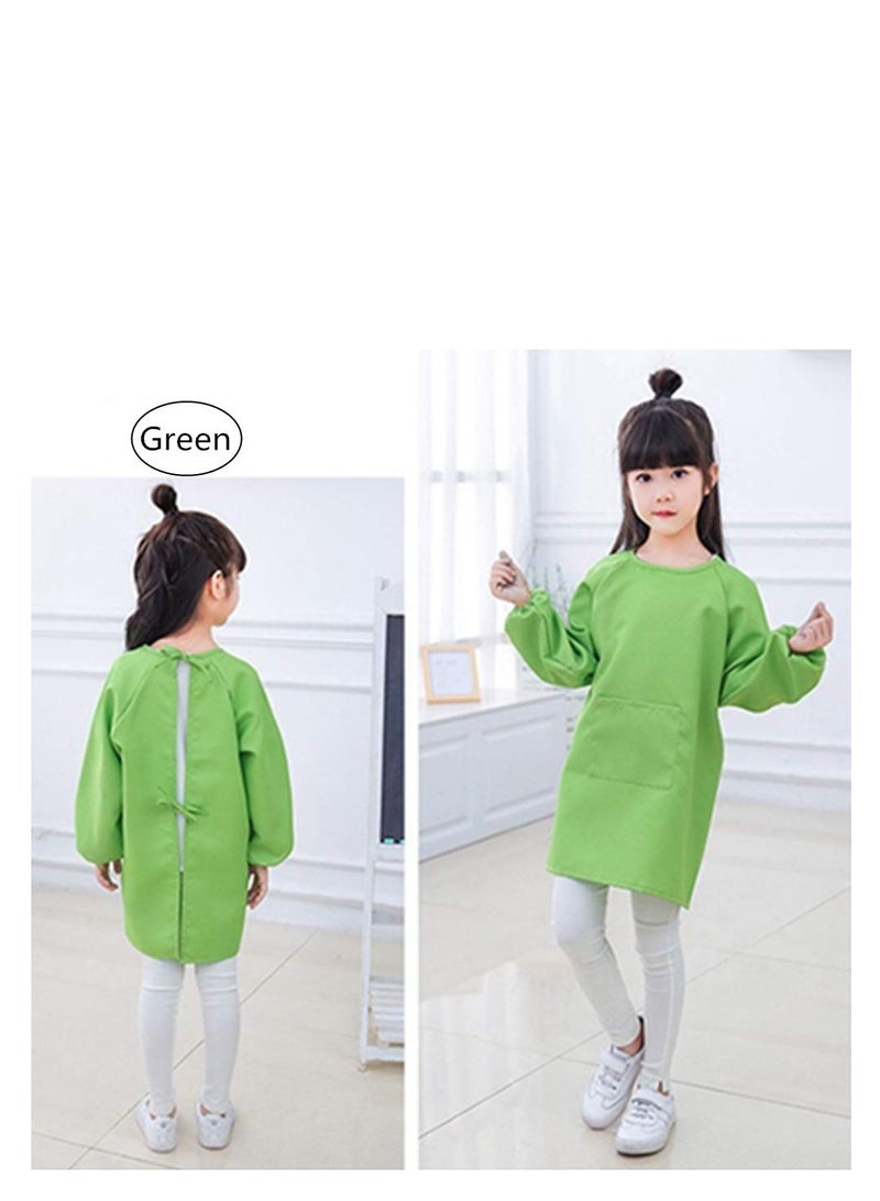 SYOSI Kids Art Smocks Childrens Toddler Waterproof Polyester Fabric Art Aprons with Long-sleeved and Pockets Play Apron for Painting Eating Craft Clay Water Play (Green)