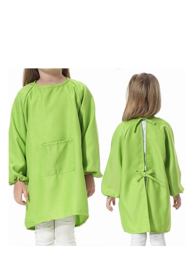 SYOSI Kids Art Smocks Childrens Toddler Waterproof Polyester Fabric Art Aprons with Long-sleeved and Pockets Play Apron for Painting Eating Craft Clay Water Play (Green)