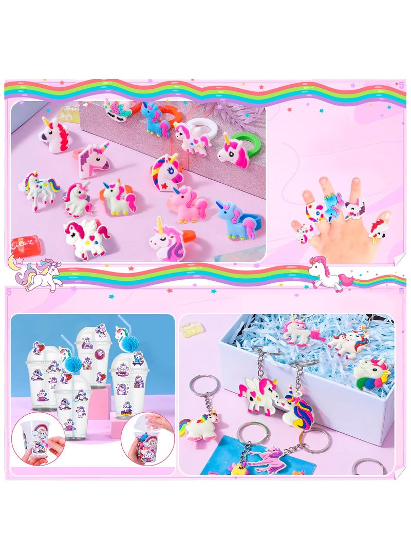 Unicorn Party Favors for 12 Guests, 134pcs Unicorn Birthday Party Favors Set Unicorn Goodie Bags Unicorn Slap Bracelet Unicorn Stickers Keychain Stampers Rings