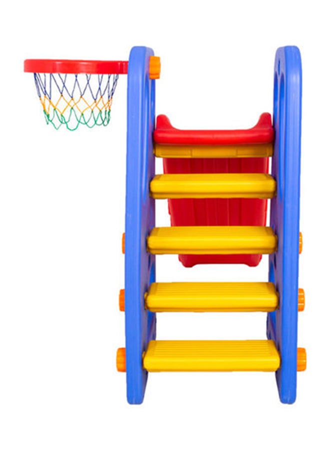 2-In-1 Indoor/Outdoor Play Multicolour Activity Slide With Basketball Game For Kids 165x85x105cm