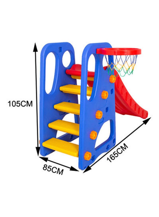 2-In-1 Indoor/Outdoor Play Multicolour Activity Slide With Basketball Game For Kids 165x85x105cm