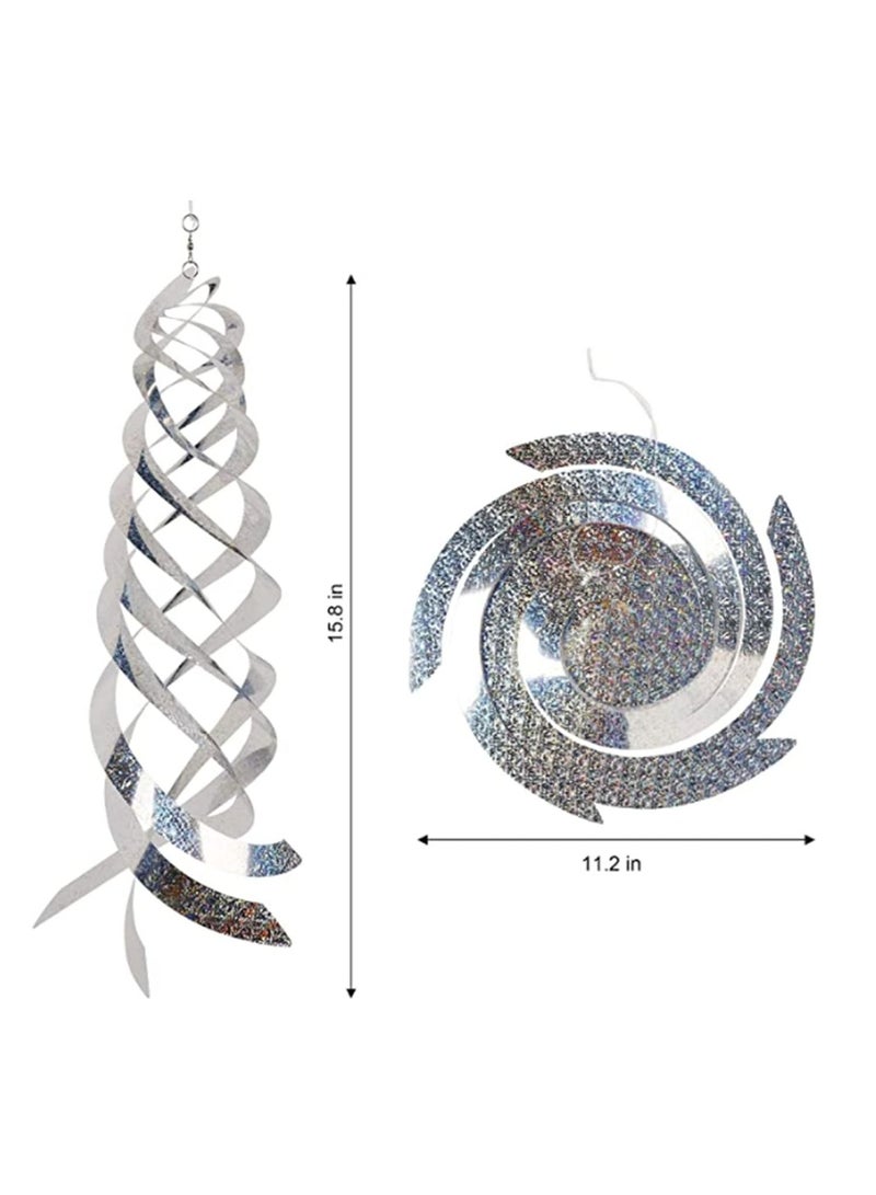 Bird Spiral Reflectors Silver Mylar Spinner, Decorative Bird Scare Device to Keep Birds Away Like Woodpeckers, Pigeons and Geese, Bird Repellent Spiral Reflectors Keep Birds Away From Pool