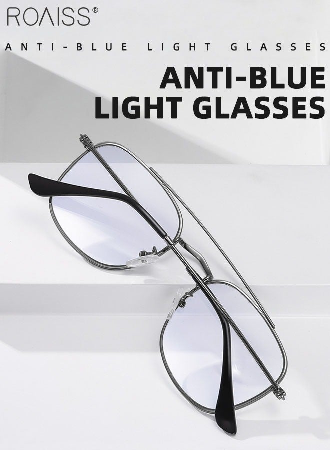 Blue Light Blocking Glasses Blue Light Filter Computer Reading Gaming TV Phones Square Eyeglasses Fashion Anti Eyestrain Headache Eyewear for Men Women Silver Grey 54mm