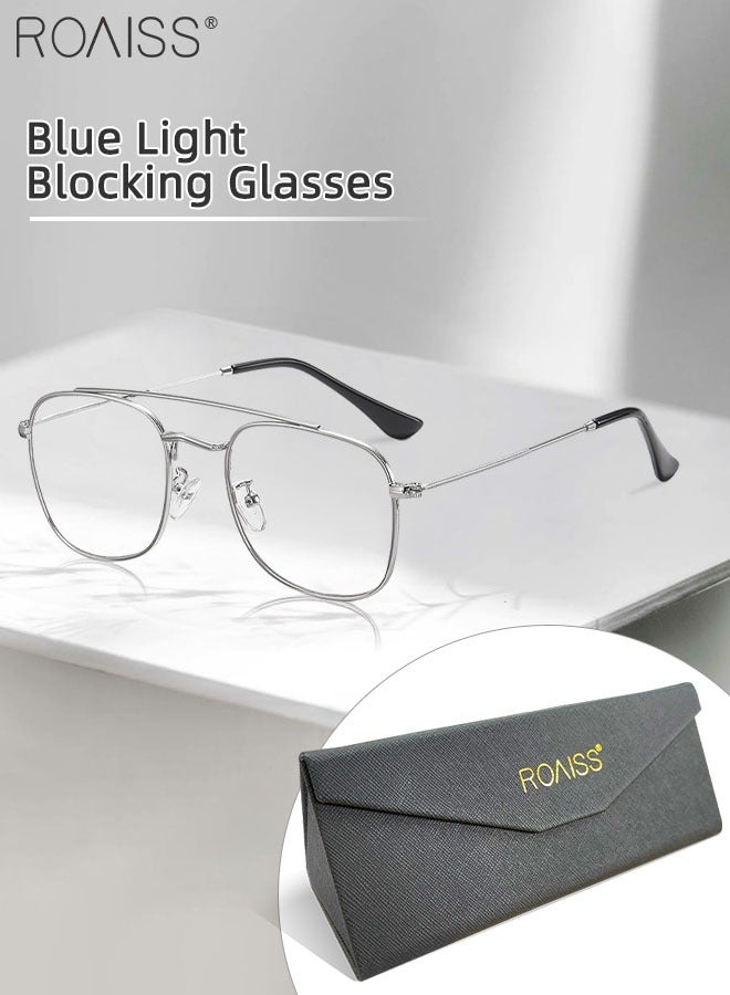 Blue Light Blocking Glasses Blue Light Filter Computer Reading Gaming TV Phones Square Eyeglasses Fashion Anti Eyestrain Headache Eyewear for Men Women Silver 54mm