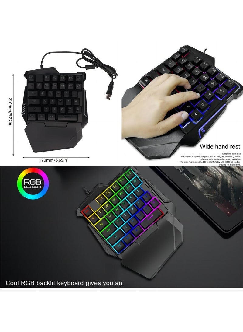 One Handed Gaming Keyboard,  G7 35 Keys RGB Backlit Single Hand Game Keyboard USB Wired Ergonomic Gaming Keypad with Wrist Rest, for PC Gamer,  Silent RGB Gaming Keyboard for PC