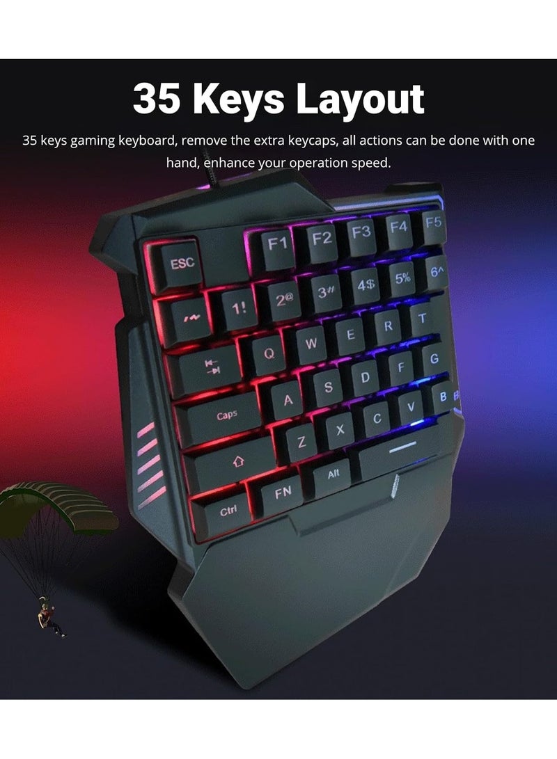 One Handed Gaming Keyboard,  G7 35 Keys RGB Backlit Single Hand Game Keyboard USB Wired Ergonomic Gaming Keypad with Wrist Rest, for PC Gamer,  Silent RGB Gaming Keyboard for PC