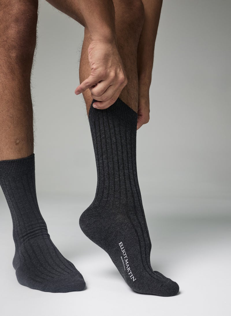Elliot Martin Men's Cotton Crew Socks 3 Pairs, Ribbed Business Socks for All Seasons Available in Variety of Colors