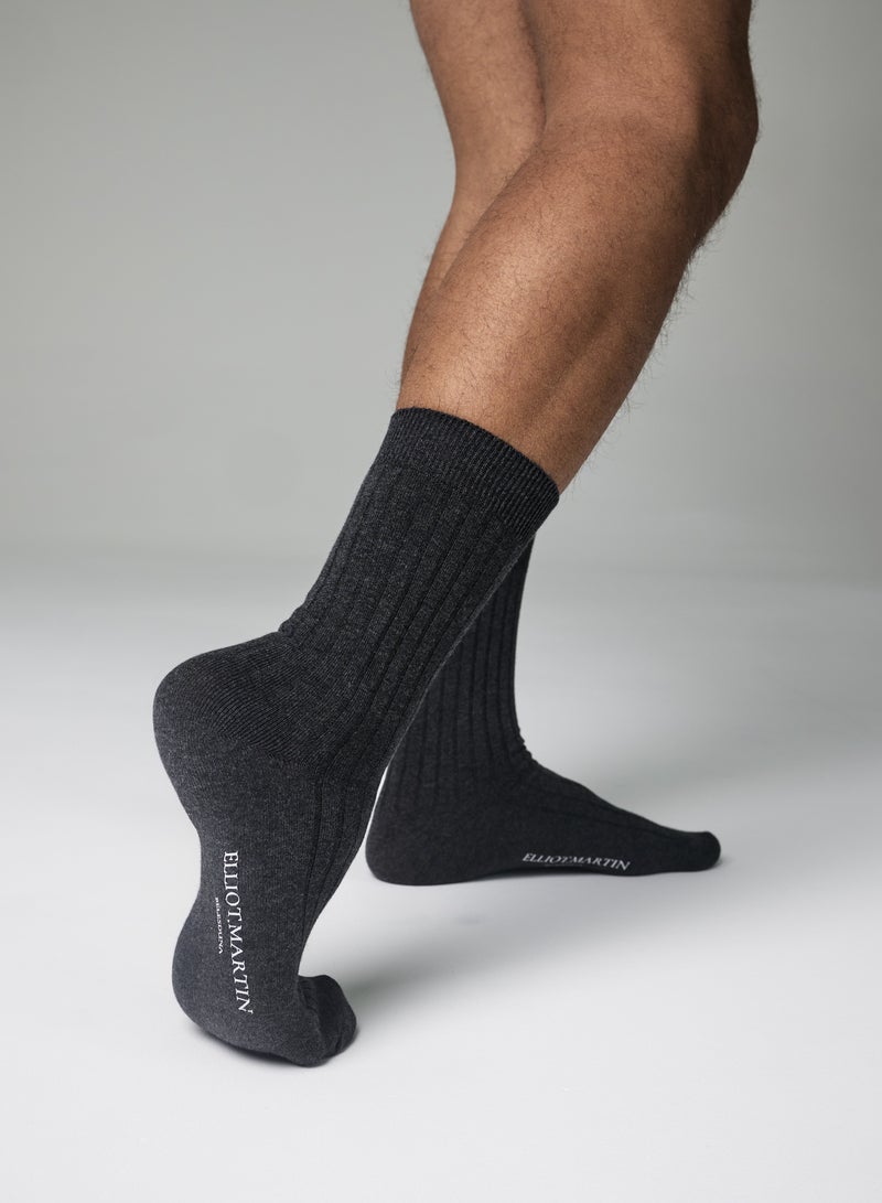 Elliot Martin Men's Cotton Crew Socks 3 Pairs, Ribbed Business Socks for All Seasons Available in Variety of Colors