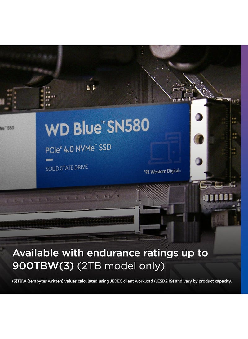 SN580 NVMe M.2 2280 Internal SSD, 1TB Capacity, 4150Mbps Sequential Read & Write, 600 TBW Endurance, PCIe Gen4 x4 Interface, Blue | ‎WDS100T3B0E 1 TB