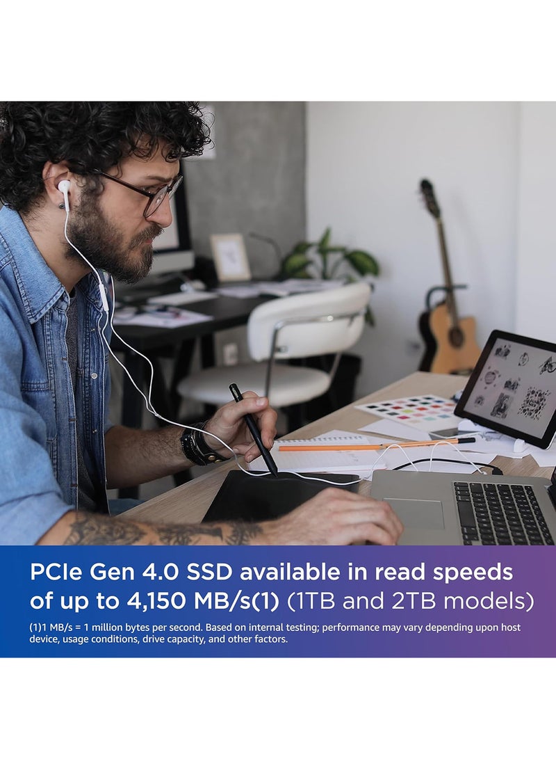 SN580 NVMe M.2 2280 Internal SSD, 1TB Capacity, 4150Mbps Sequential Read & Write, 600 TBW Endurance, PCIe Gen4 x4 Interface, Blue | ‎WDS100T3B0E 1 TB