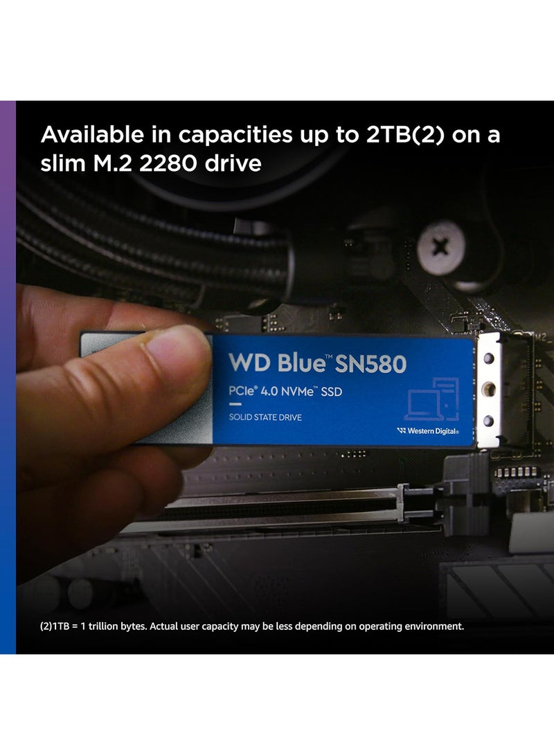 SN580 NVMe M.2 2280 Internal SSD, 1TB Capacity, 4150Mbps Sequential Read & Write, 600 TBW Endurance, PCIe Gen4 x4 Interface, Blue | ‎WDS100T3B0E 1 TB
