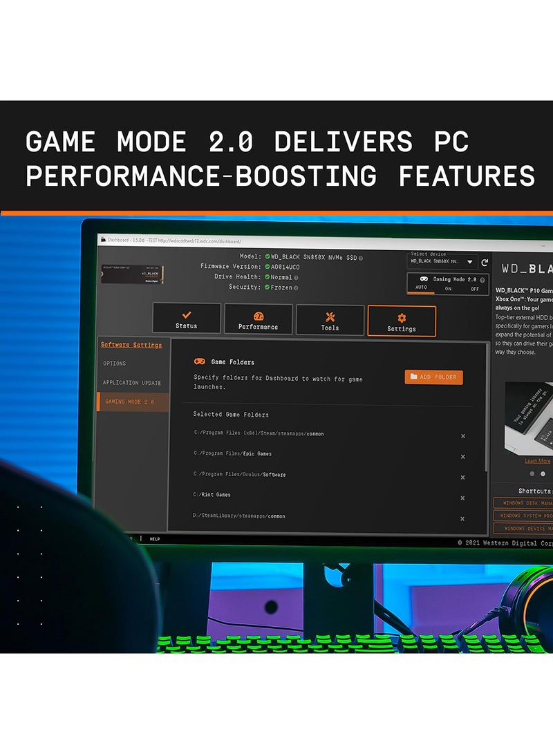 SN850X NVMe PCIe 4.0 Gaming Internal SSD, Up to 7300 MB/s Sequential Read & 6300 MB/s Write Speeds, M.2 2280, 1.75 Million Hours MTTF600TB Endurance | WDS100T2X0E 1 TB