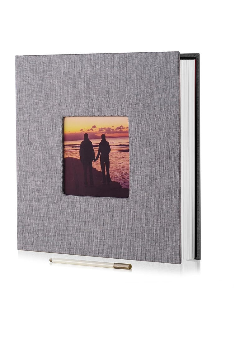 Large Self-Adhesive Album with Picture Display Window, 40 Pages Adhesive Picture Album Memory Keeping Album Format Album Handmade Photo Album Linen Cover Memory Book with Scraper and Metallic Pen