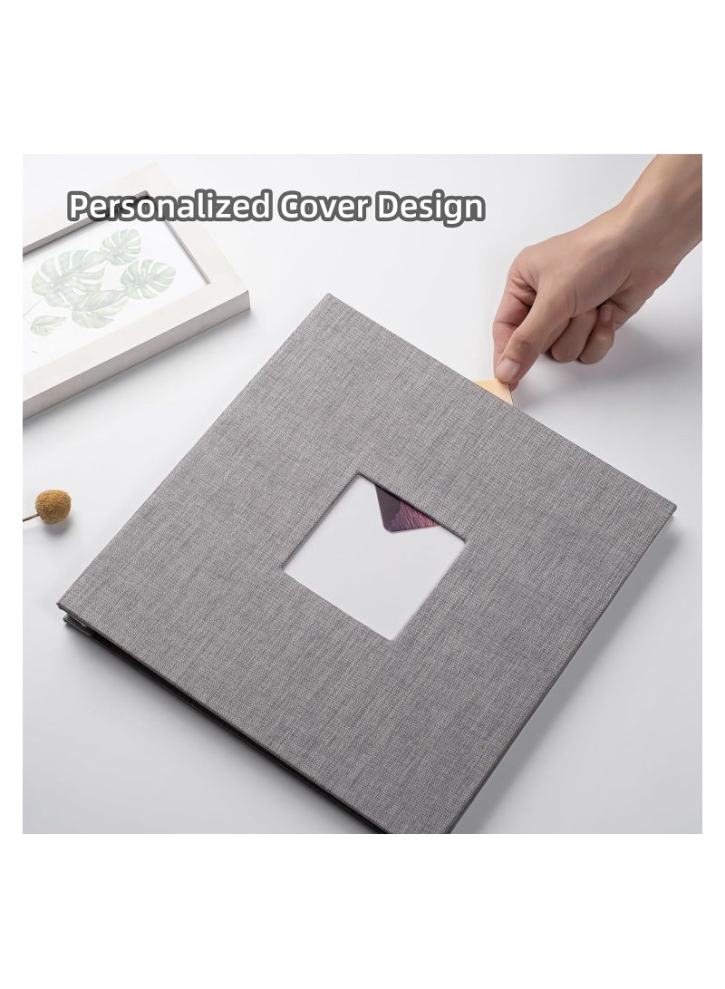 Large Self-Adhesive Album with Picture Display Window, 40 Pages Adhesive Picture Album Memory Keeping Album Format Album Handmade Photo Album Linen Cover Memory Book with Scraper and Metallic Pen