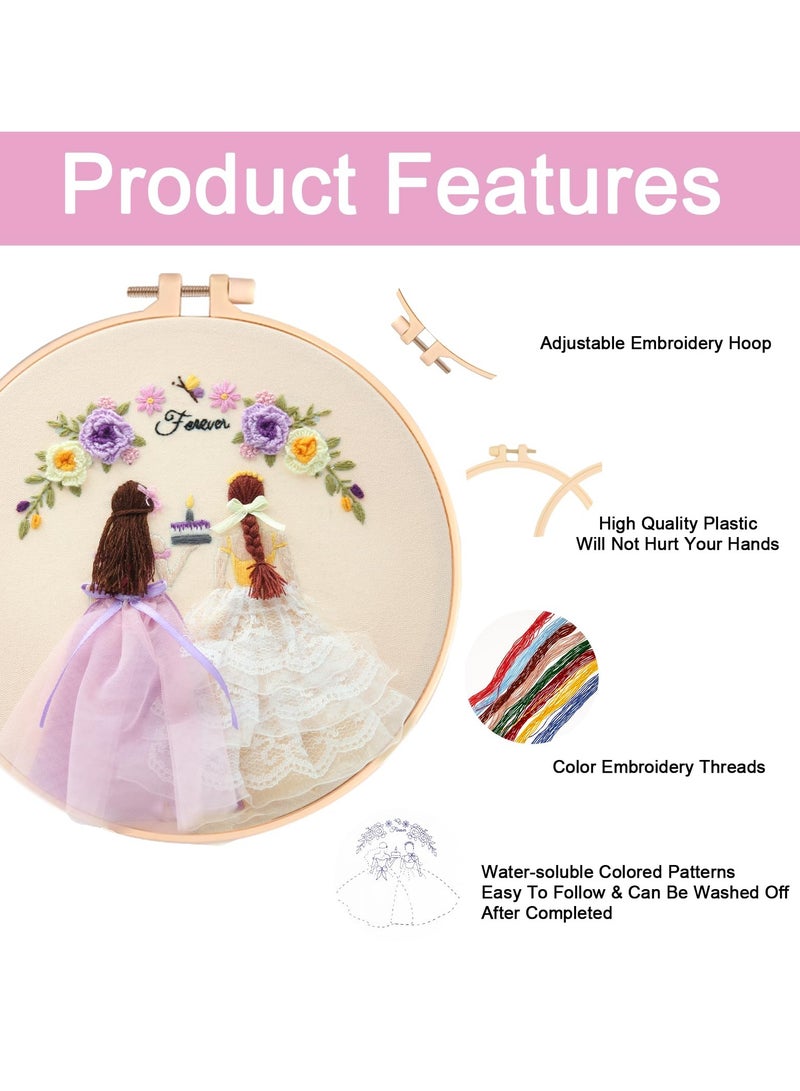 Embroidery Kit for Beginners, Hand DIY Cross Stitch Kits, Plants Flowers Embroidery and Wedding Patterns with Embroidery Hoops and Color Threads for Adults Kids (Wedding)