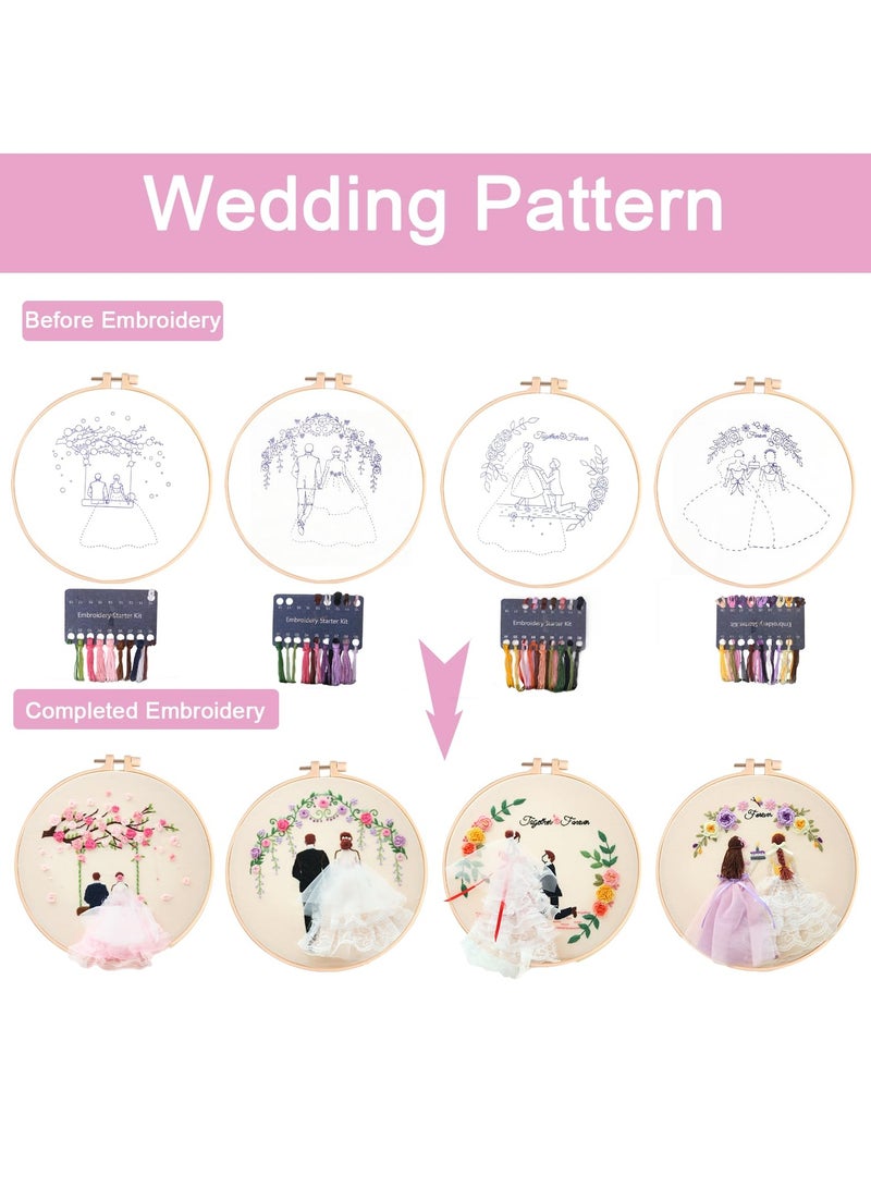 Embroidery Kit for Beginners, Hand DIY Cross Stitch Kits, Plants Flowers Embroidery and Wedding Patterns with Embroidery Hoops and Color Threads for Adults Kids (Wedding)