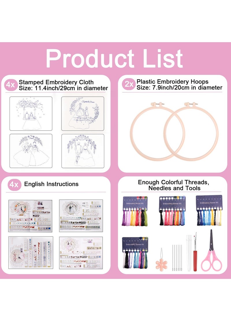 Embroidery Kit for Beginners, Hand DIY Cross Stitch Kits, Plants Flowers Embroidery and Wedding Patterns with Embroidery Hoops and Color Threads for Adults Kids (Wedding)